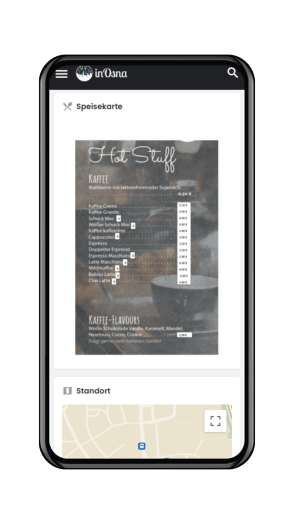 inOsna Speisekarte Upload